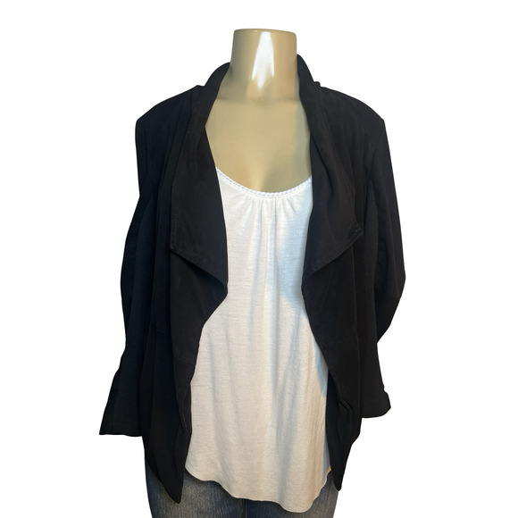 BB Dakota Jacket Womens Medium Black Draped Open Front Waterfall Faux Suede Soft - Picture 1 of 11
